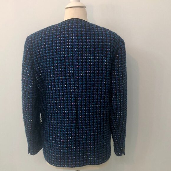 Vintage 80s Jaeger Cobalt Blue Textured Slub-Weave Blazer - Picture 4 of 9